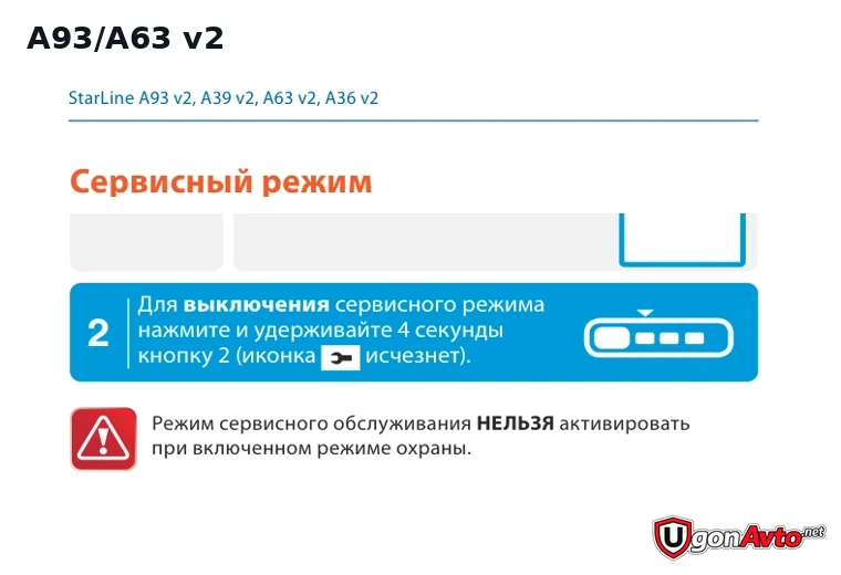 Фрагмент официального руководства A93/A63 v2: кнопка 2 удерживается четыре секунды