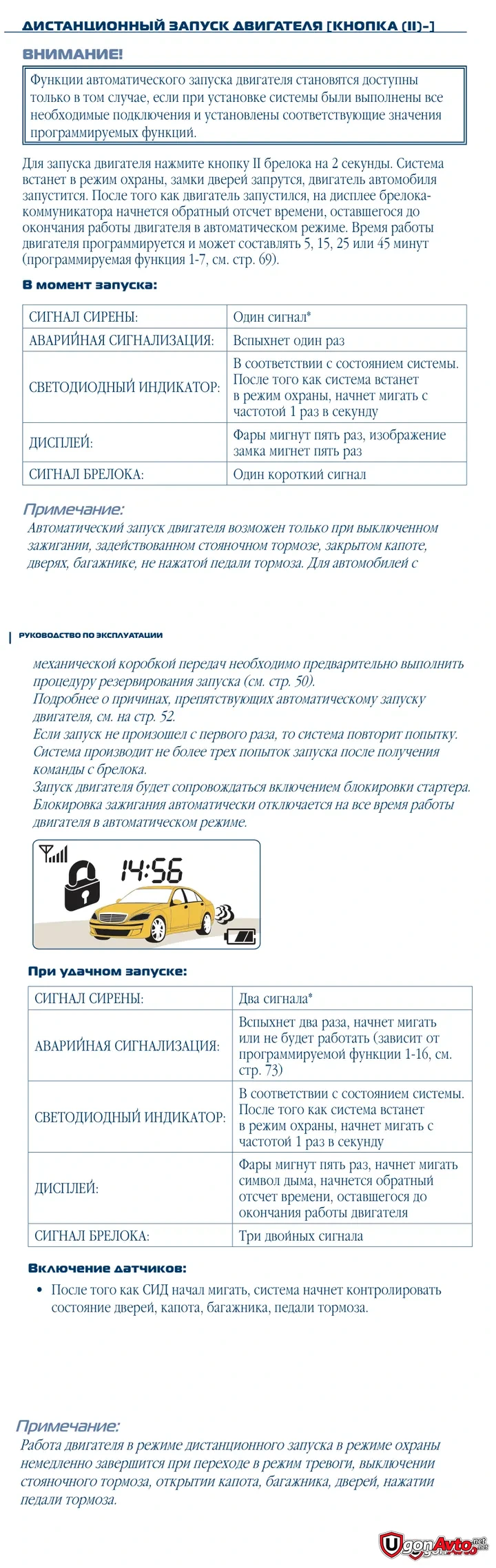 Дистанционный запуск LOGICAR 4 Команда, условия, подтверждение и стоп-условия дистанционного запуска SCHER-KHAN LOGICAR 4