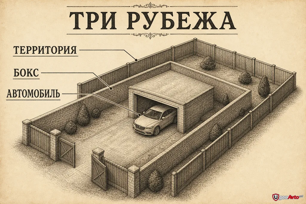 Три рубежа защиты: территория, гаражный бокс и автомобиль Три рубежа защиты: территория, гаражный бокс и автомобиль