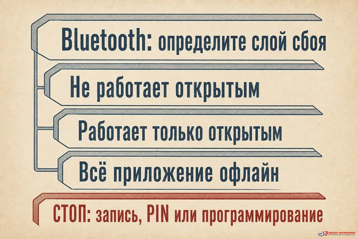Безопасный маршрут диагностики Bluetooth Pandora Три наблюдаемых исхода проверки Bluetooth Pandora без сервисного программирования