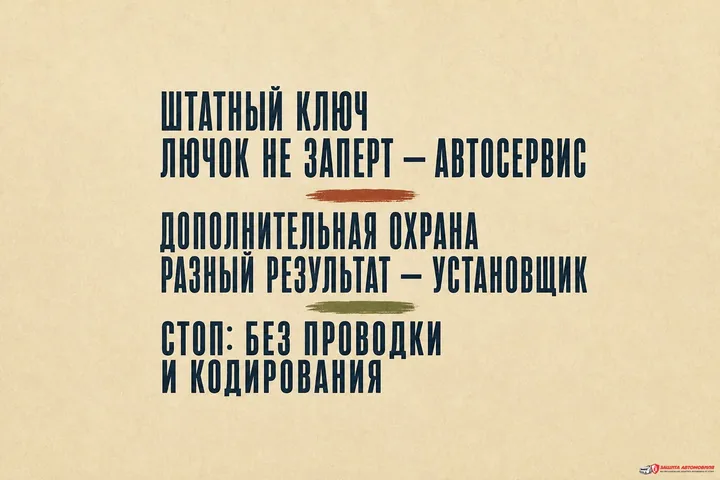 Карта обращения по результату проверки лючка штатным ключом и дополнительной сигнализацией