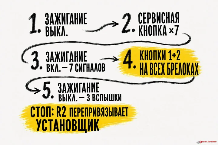 Пошаговая схема записи брелоков StarLine E90